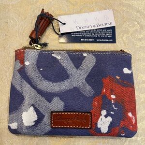 Dooney & Bourke Navy Canvas Floral Zip Wallet with Gold Hardware